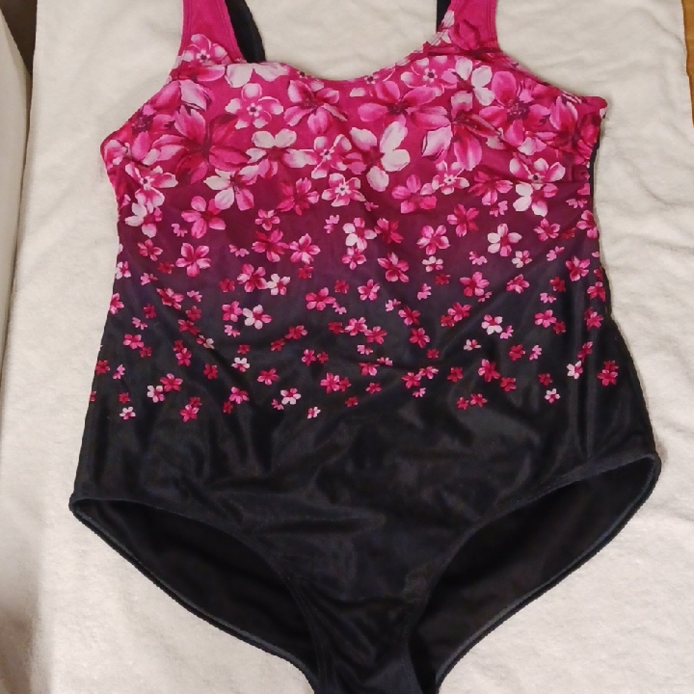 Floral Pink and Black Women's One Piece Swimsuit